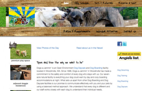 Screenshot of Dogs-a-Jammin's website homepage