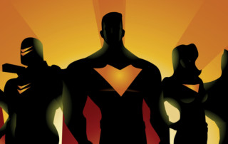silhouette of superheroes with a golden glow of light behind them