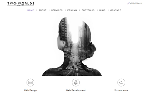Screenshot of Two Worlds Web Design's website homepage