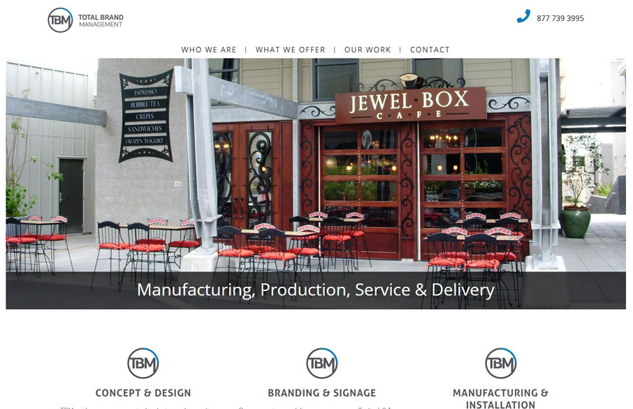 Screenshot of Total Brand Management's website homepage