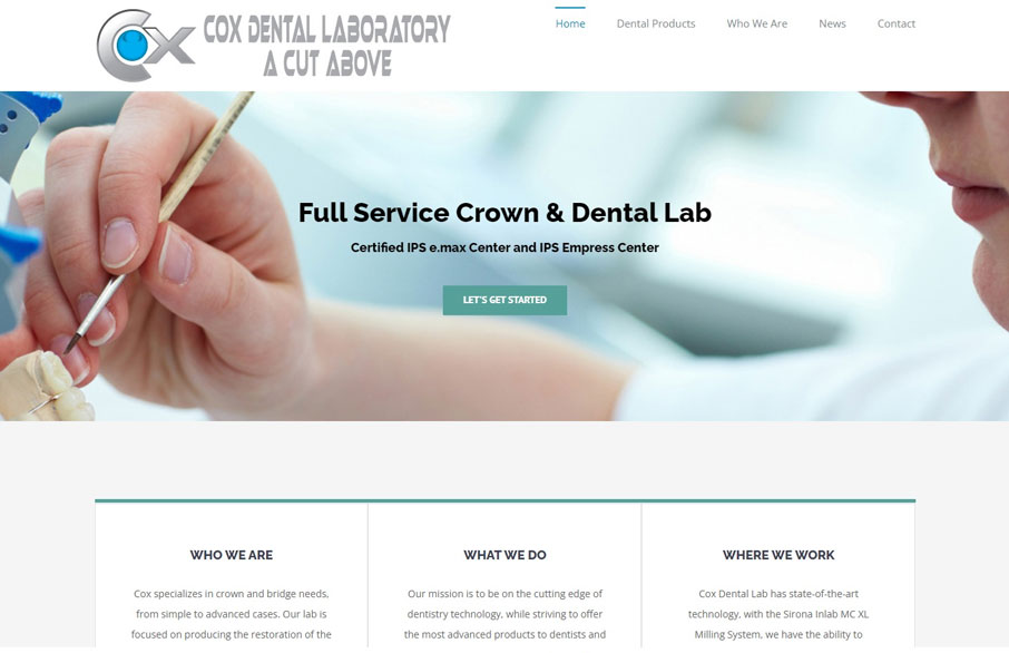 Screenshot of Cox Dental Lab's website homepage