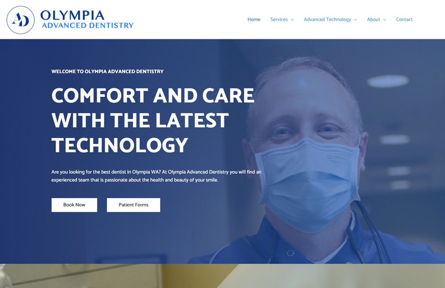 Screenshot of Olympia Advanced Dentistry website homepage.