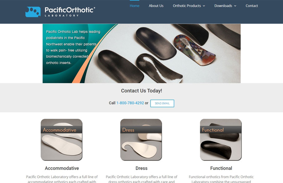 Screenshot of Pacific Orthotic's website homepage