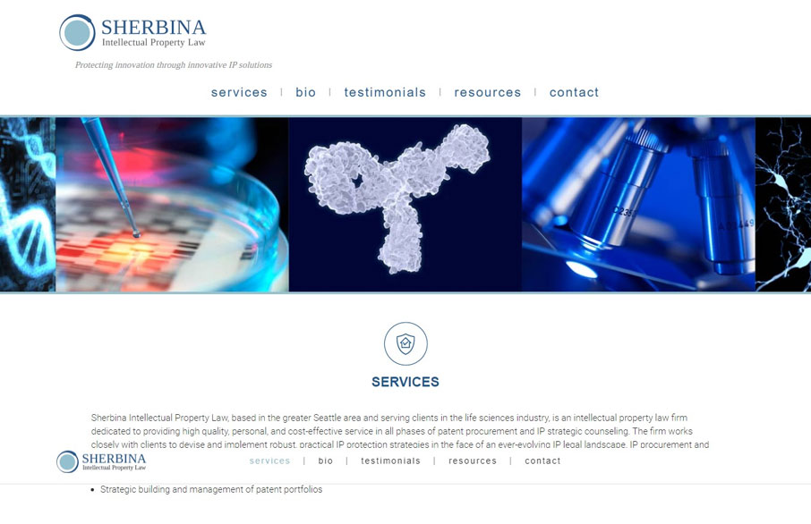 Screenshot of Sherbina's website homepage